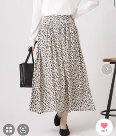 アイボリー　レオパード柄　ロングスカート　ギャザースカート　M