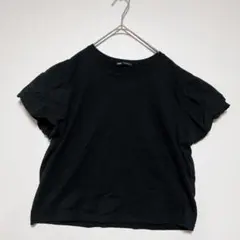 【最終価格‼️】ザラ 半袖Tシャツ フリル袖 ボリューム袖 ブラック M〜L