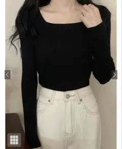 【GRL】スクエアネックリブニットトップス