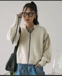 フリークスストア　アイボリー バンドステッチニット