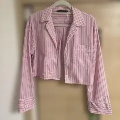 ZARA ピンクストライプ クロップドシャツ
