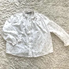 ZARA 刺繍シャツ ホワイト ゴールド刺繍 Sサイズ ザラ 長袖ブラウス