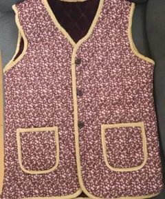 韓国ハルモニチョッキ　花柄キルティング　ベストL