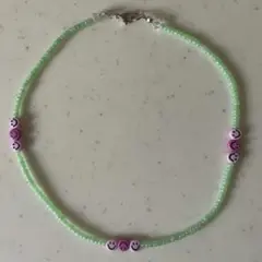 ハンドメイド　ビーズ　ネックレス　スマイル　ニコちゃん　ピンク　スマイリー