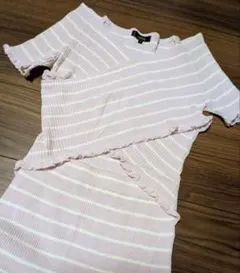 rienda ストライプフリルニット S