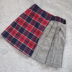 GU チェック柄プリーツスカート 120 M030 赤/黒