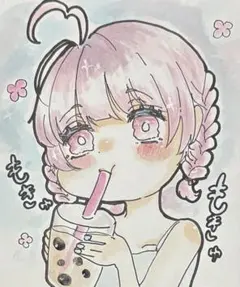 ぱ*こ様 【手描きイラスト】オリジナル 原画 一点物 浴衣 夏祭 り猫耳