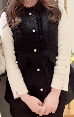 黒ツイードノースリーブジャケット