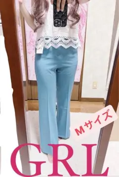 5229.GRL 新品 ブルー センタープレスストレートパンツ Mサイズ