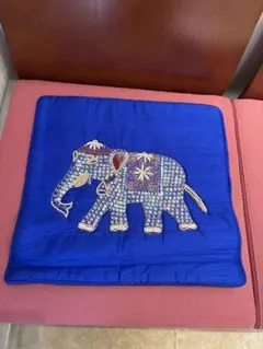 ハンドメイド クッションカバー 象柄 ブルー