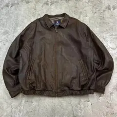 CHAPS　チャップス　レザージャケット　裏地チェック　古着　ブラウン　XL