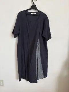 半袖　ワンピース　チェックの切り返し付