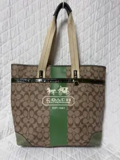美品 COACH ショルダーバッグ スタントン シグネチャー グリーン COACH コーチ ショルダーバッグ シグネチャー ジャカード