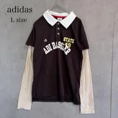 adidas アディダス レイヤード風 ポロシャツ L カレッジロゴ 49