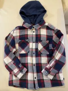 okaidi フード付きチェックシャツ 116cm