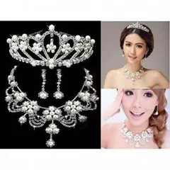 期間限定！ウェディング ティアラ+イヤリング+ネックレス 3点セット