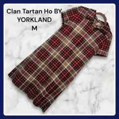 【美品】YORKLAND ヨークランド 半袖シャツワンピース チェック M 赤のサムネイル
