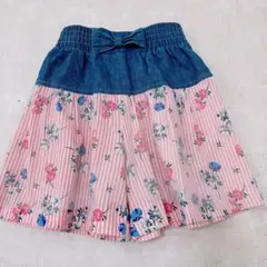キッズ スカート キュロット 110 花柄 ストライプ デニム風 女の子 春夏