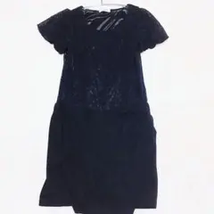 オフオン　Lサイズ　レース切替ワンピース　リボン付　美品　裏地サテン調