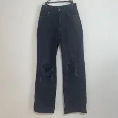 【ベルシュカ】ダメージジーンズ ワイドデニム ワイドパンツ （S）脚長効果