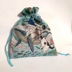 おとぎの国の猫と仲間たち　フリル　巾着袋