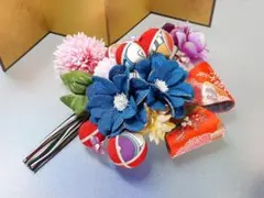 特価 成人式 レトロ和花のちりめん花髪飾り 振袖 青 ブルー 卒業式 和装