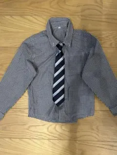 チェック柄長袖シャツ ネクタイ付き