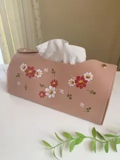 ソフトティッシュボックスカバー(2色のお花)ケース