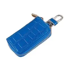 キーケース　ブルー　ウロコ柄　ワニ柄　キーホルダー　チャック　新品　シンプル