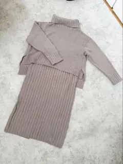 GRL リブニット セットアップ 長袖トップス×スカート ベージュ