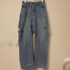 Lutique ダメージ加工カットアウトバレルレッグデニムパンツM