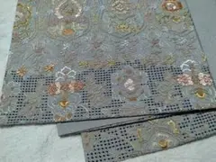 グレー 刺繍入り シルク風帯