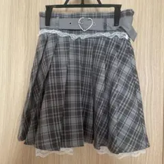 プリーツスカート 地雷系 量産型 チェック グレー レース ベルト ハート