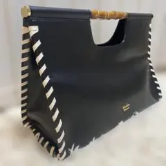 サマンサタバサ　本革　編み込み　バンブー　2wayバック　黒　上品　美品　通勤