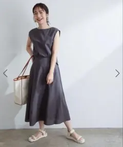新品☆VISコットンリネンフレアワンピース☆スミクロF