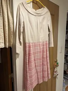 Yorkland ベージュ・ピンク チェック柄 ワンピース