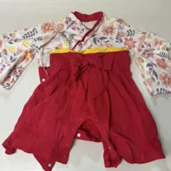 花柄上着と赤パンツセット 70cm