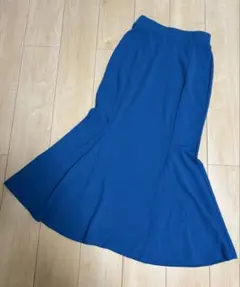 青 ブルー ロング スカート ウエストゴム マーメイド M