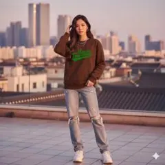 mariafrancoise トレーナー　ブラウン✖️グリーン　サイズ変更可のサムネイル