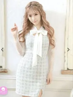 レース付きツイードドレス