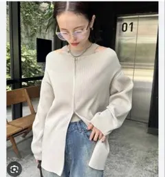 mystic ワイドネックジップカーディガン