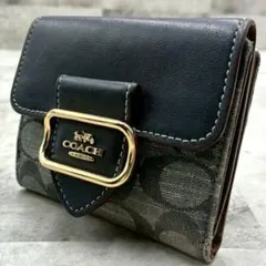美品 コーチ シグネチャー デニム ホースロゴ 折り財布 コンパクトウォレット