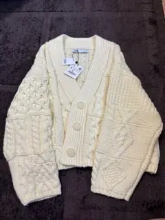 【未使用・タグ付き】ZARA（ザラ）パッチワーク風 ケーブルニットカーディガン
