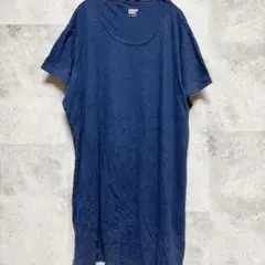 ランズエンド 無地 チュニック Uネック 半袖 XL 紺 綿 普段着 散歩
