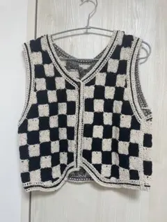 チェック柄 ノースリーブニットベスト