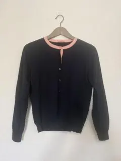 【アマカ】 ネイビー サーモンピンク カーディガン コットン 38