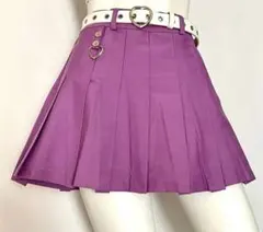 Y2K パープルプリーツスカート♥ ベルト 付き ギャル ミニスカ