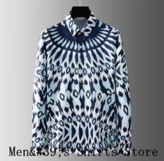 【新品】サイケデリック 総柄 長袖シャツ ブルー 昭和レトロ 70s 衣装 派手