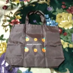 ブラウン トートバッグ オレンジの果物デザイン