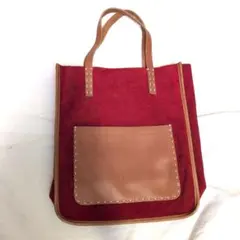 赤 スエード レザー トートバッグ　本革